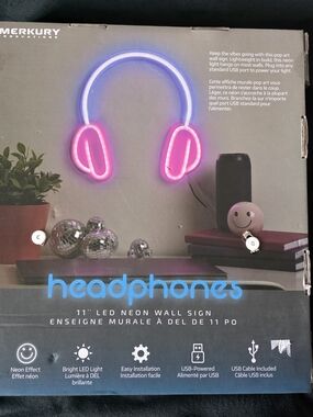 Gamer Pink & Blue LED Neon Headphones Wall Sign Bar Bedroom Club Computer Room